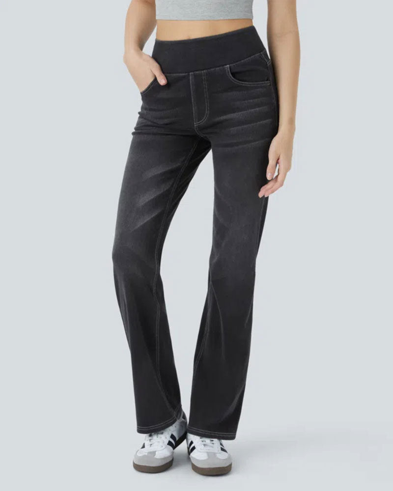 Hose Hohe Taille Denim Tasche Schlag