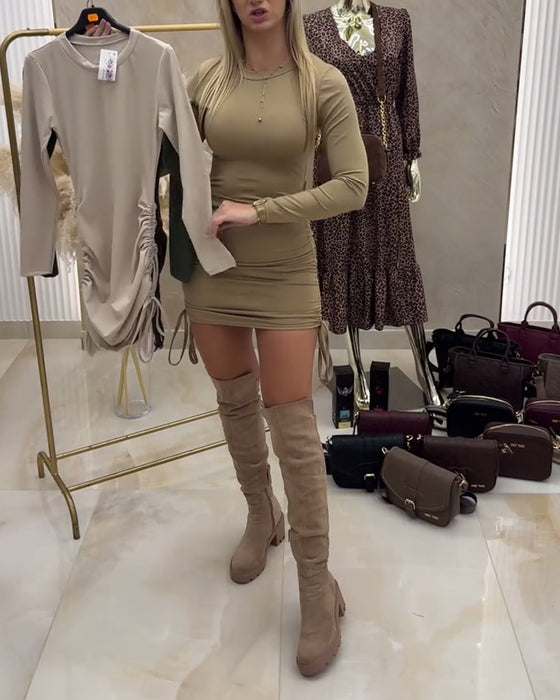 Kleid Zugschnürung Schlankmachend Uni Bodycon