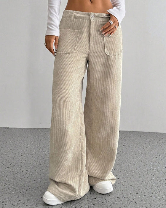 Hose Vorne Hinten Tasche Einfarbig Gerades Bein Lang