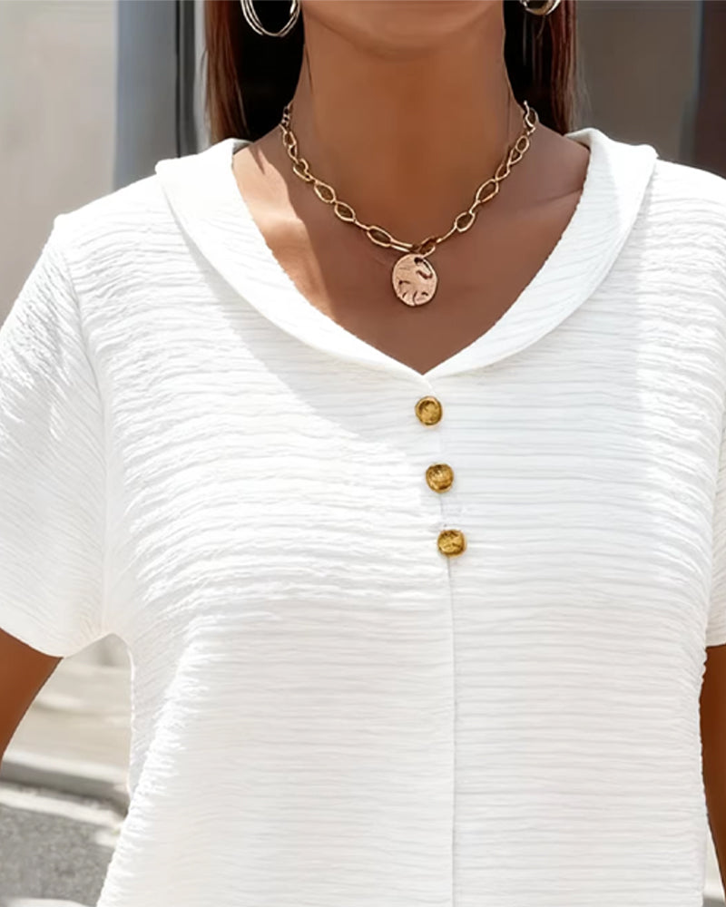 T-Shirt Peter Pan Kragen Drei Knöpfe