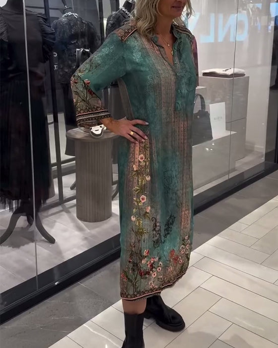 Kleid Stehkragen langarm bedruckt
