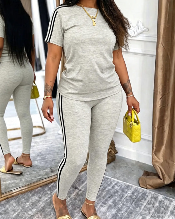 Set Gestreift Kurzarm Lang Jogginghose