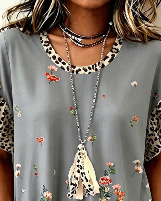 T-Shirt Leopard Patchwork Blumenprint