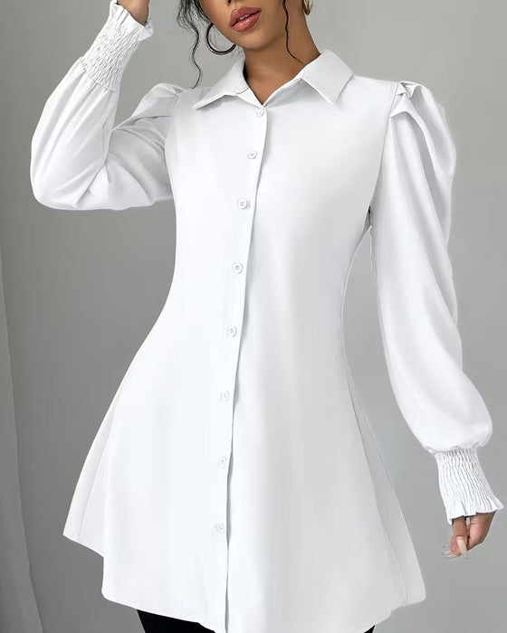 Bluse Hemdkragen Einfarbig Trendy