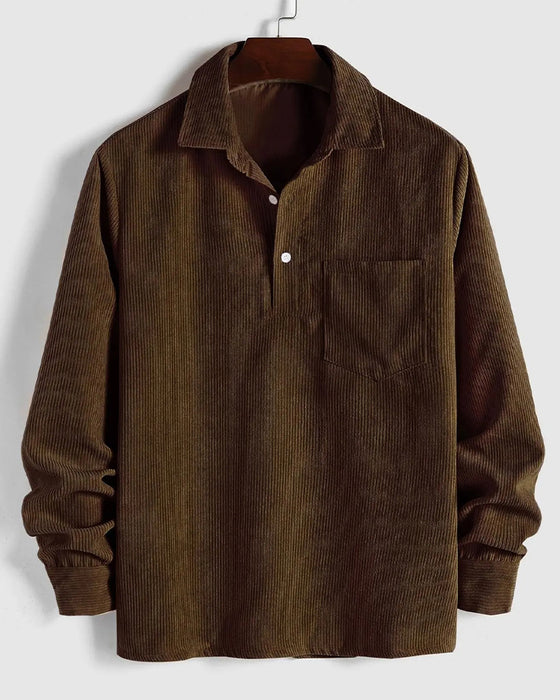 Bluse Herren Uni Farbe Revers Knopf