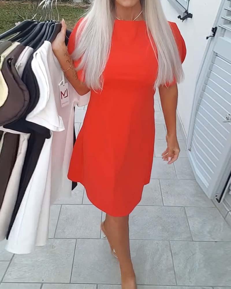 Kleid Unifarben Puffärmel A-Linie
