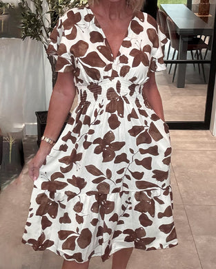 Kleid Schmetterling Druck V-Ausschnitt
