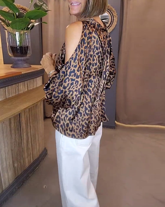Bluse mit Trägern über den Schultern Leopardenmuster