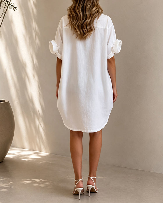 Kleid Hemdkragen Einfarbig Lässig