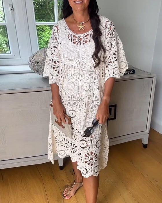 Kleid Unifarbe Ausgehöhlt Halbe Ärmel