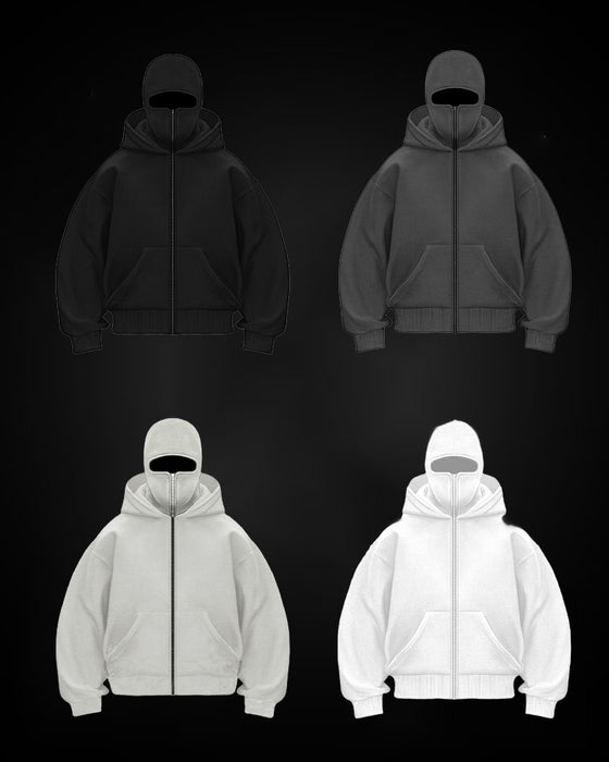 Unisex Sweatshirt-Mantel mit Doppelkapuze und Reißverschluss