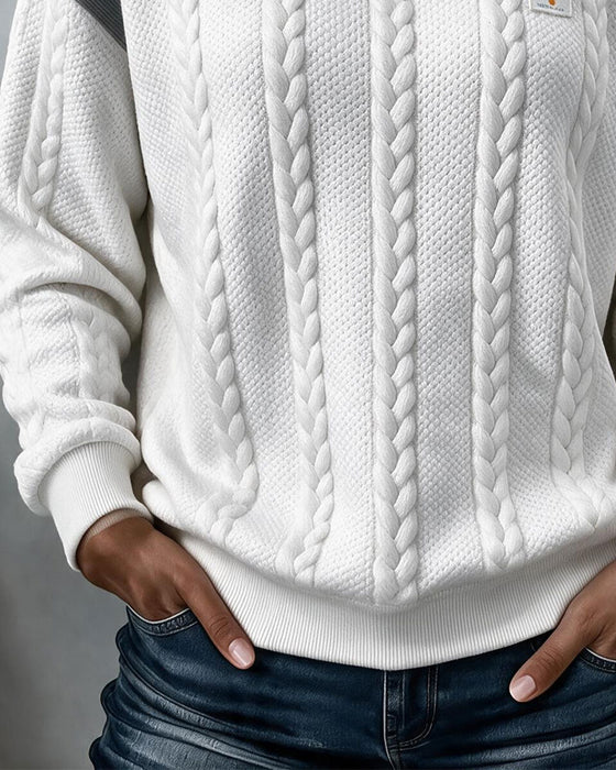 Sweatshirt Rundhals Zopfstrick Farbblock