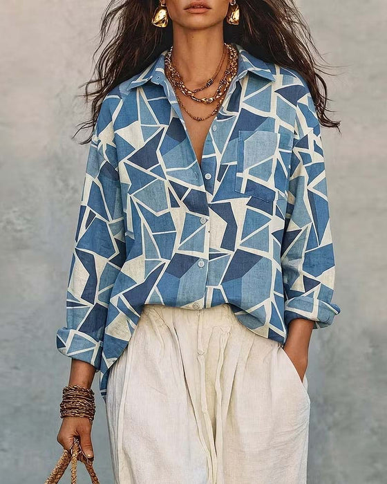 Bluse Geometrischer Print Kragen Langarm