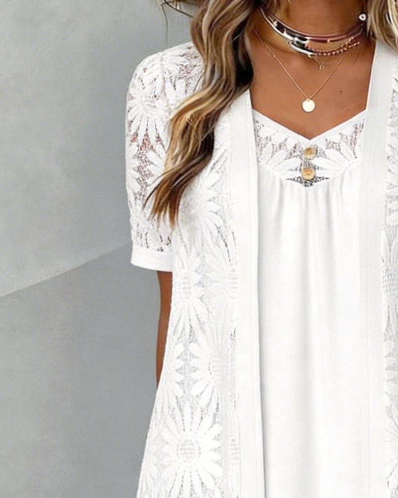 Kleid Gänseblümchen Spitze Gefälscht Zweiteilig