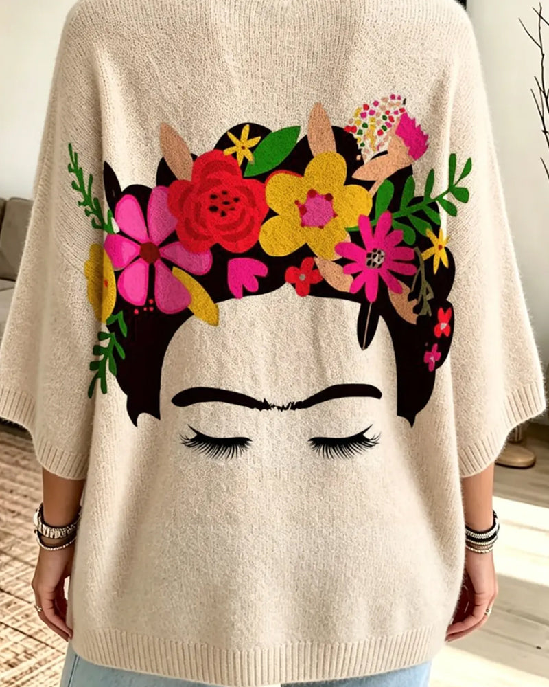 Loose Fit Gesicht Blumenprint Pullover