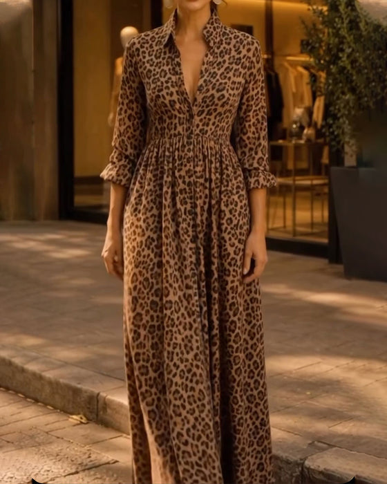 Kleid Leopard Revers Lässig