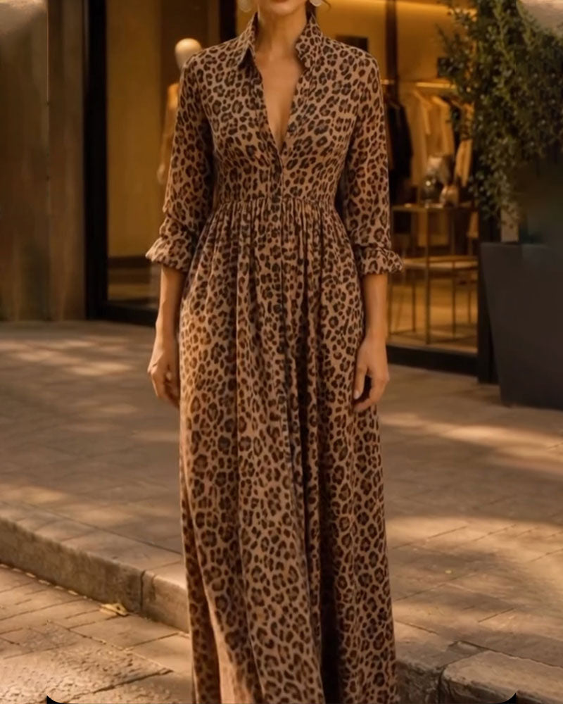 Kleid Leopard Revers Lässig