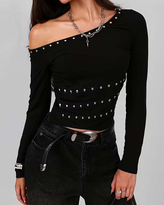 Oberteil Off-Shoulder Genietet Taillenschmiegend Schlank Passform