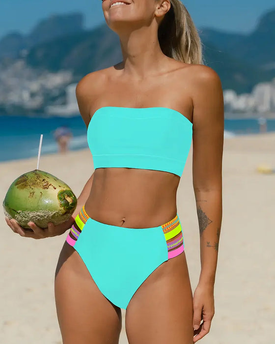 Bikini Neon Besatz Bandeau Trägerlos