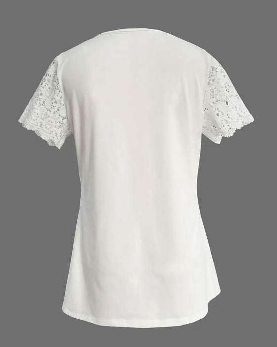 T-Shirt Hohlsaum Spitze Patchwork Plissiert