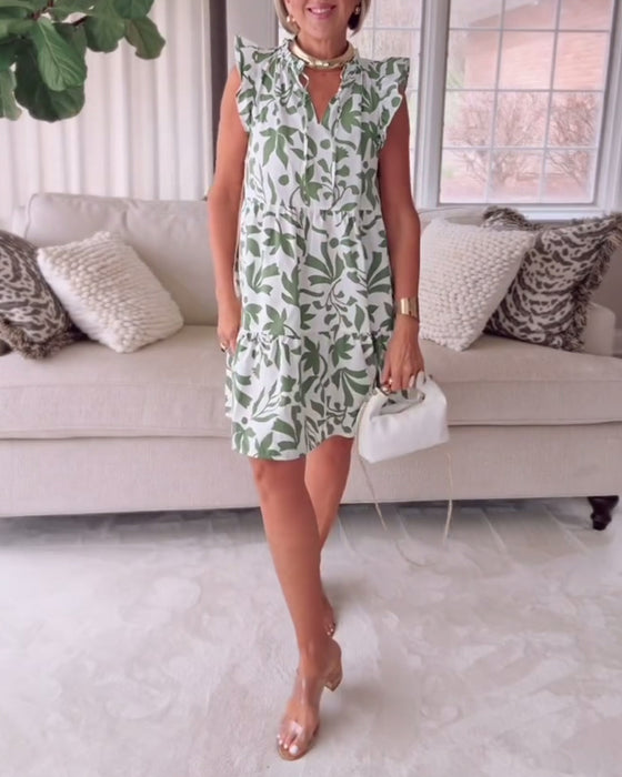 Kleid Blumenmuster Rüschenärmel Lockerer Schnitt
