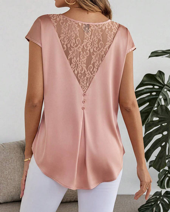 Bluse Spitzenstickerei Unifarbe Durchbrochen