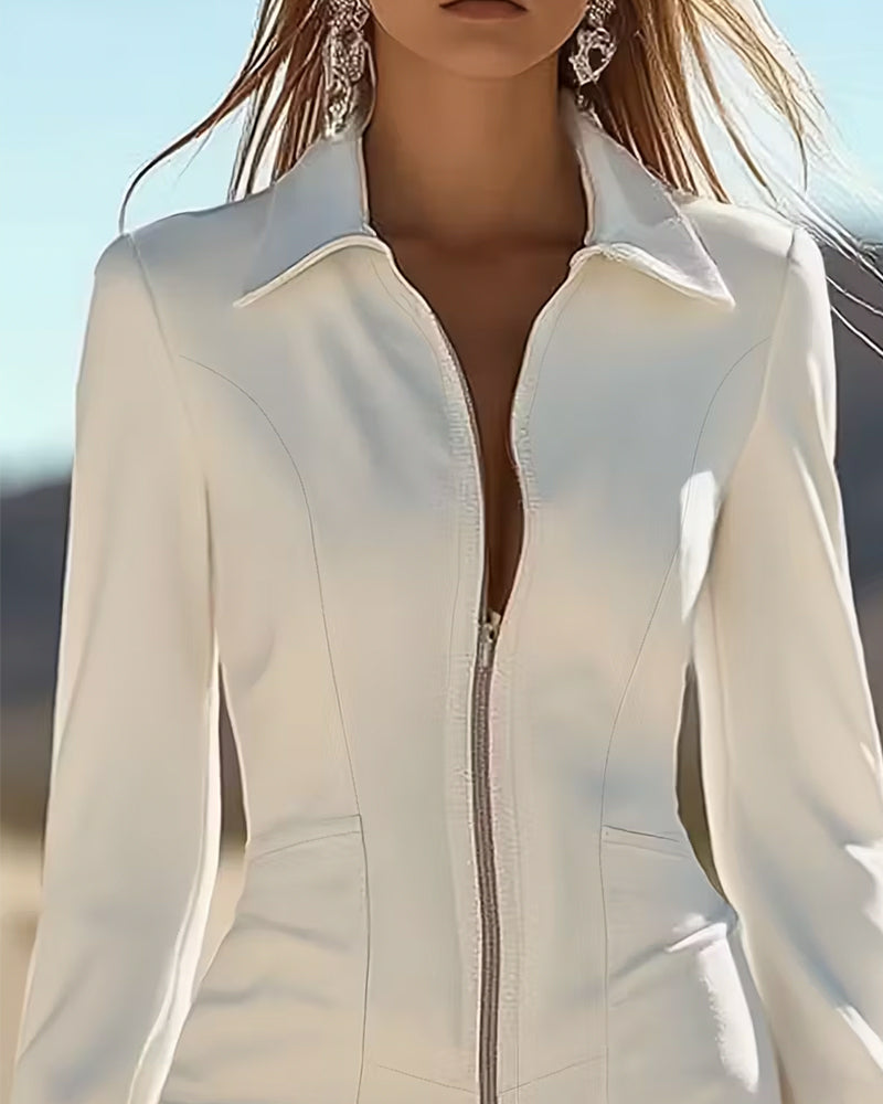 Kleid Mit Reißverschlusskragen Und Fransensaum