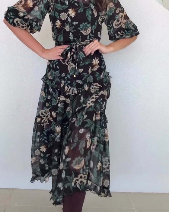 Kleid Vintage Blumig Puffärmel