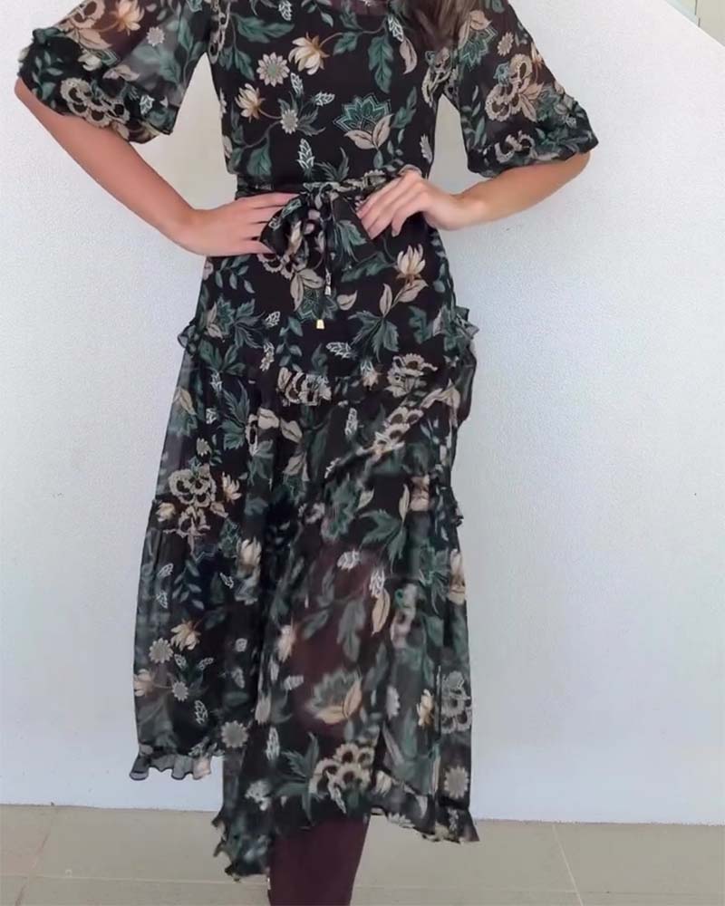 Kleid Vintage Blumig Puffärmel