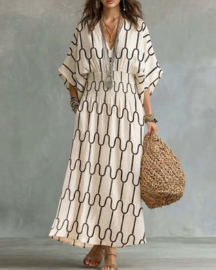 Kleid V-Ausschnitt Geometrisches Muster A-Linie