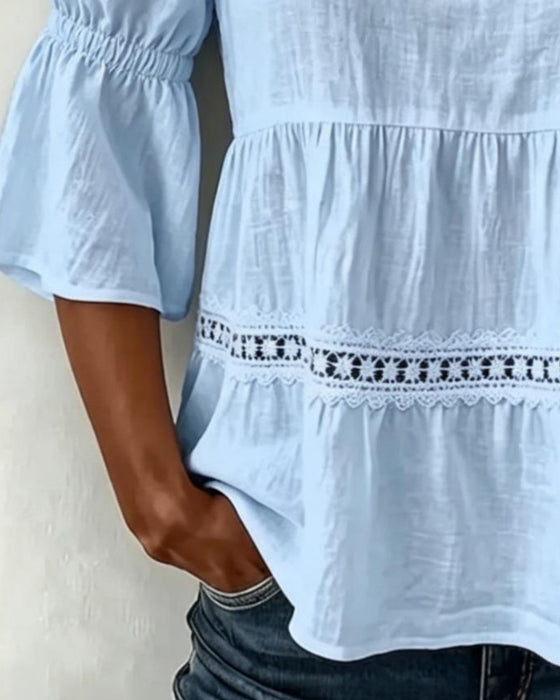Bluse Spitze Patchwork Träger Kalte Schulter