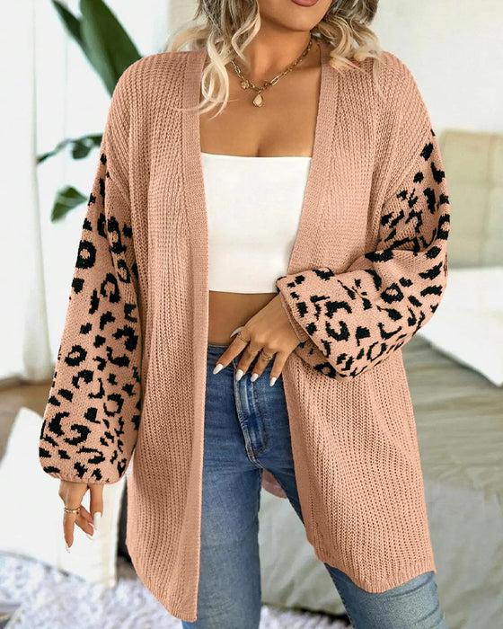 Cardigan Leopardenmuster Langarm Patchwork