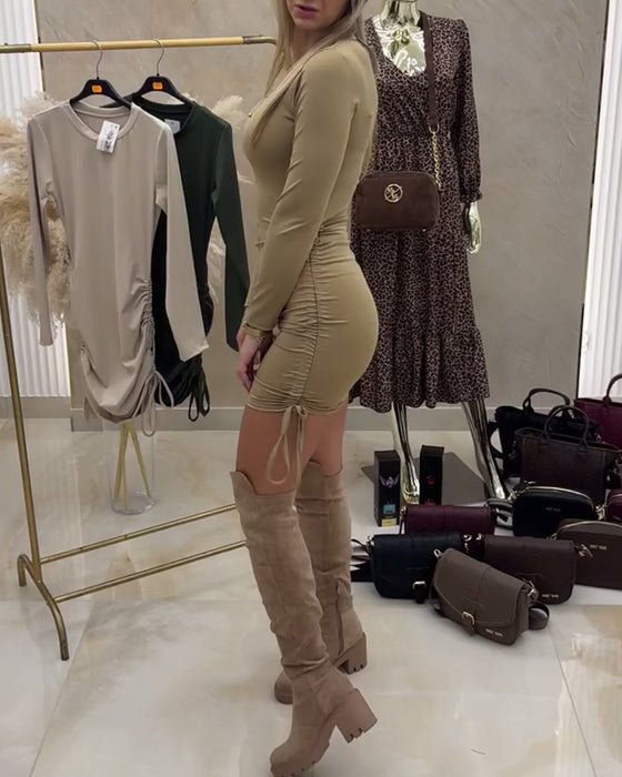 Kleid Zugschnürung Schlankmachend Uni Bodycon