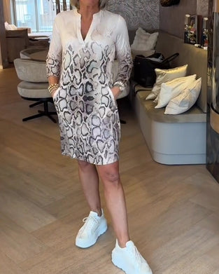 Kleid Schlange Druck V-Ausschnitt