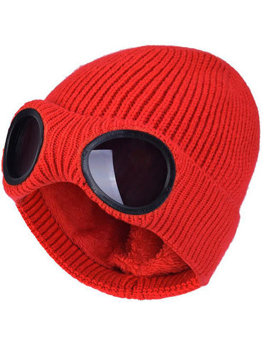 Unisex Einfarbige Goggle-Linsen-Design Beanie Mütze