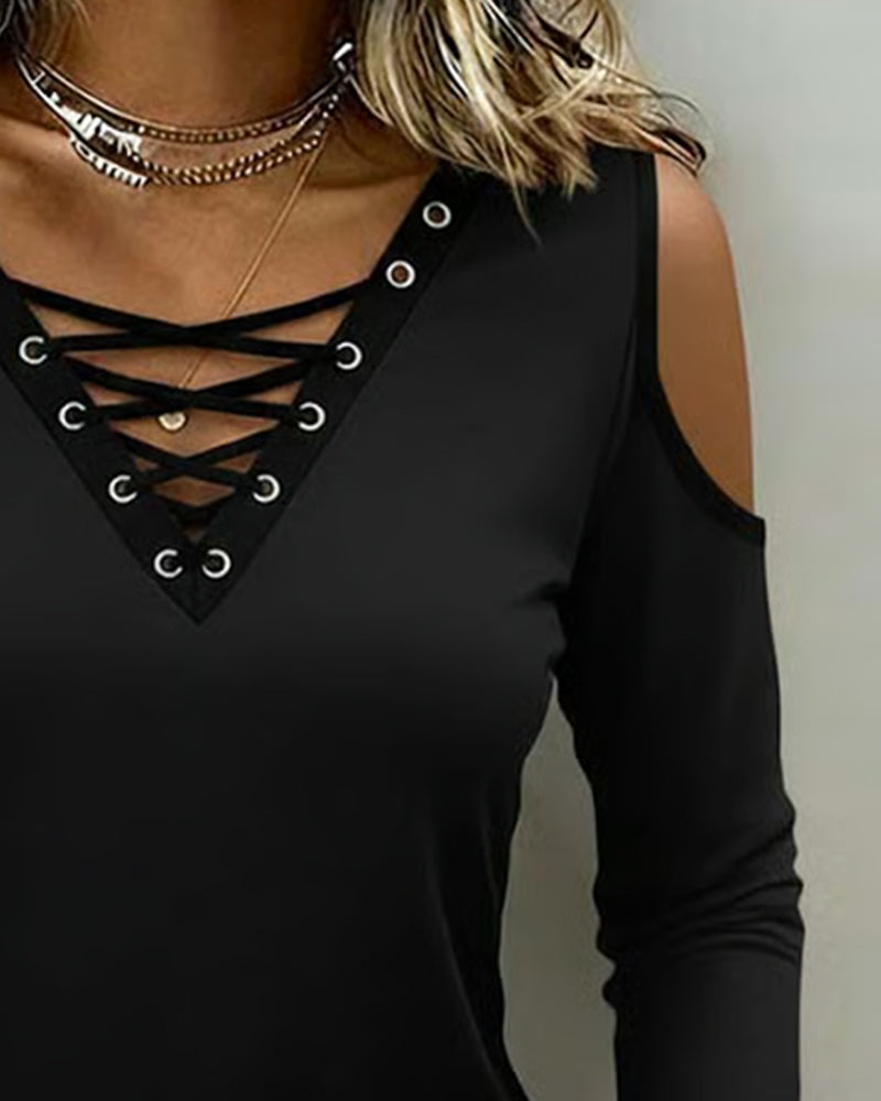 Oberteil Off-Shoulder Kreuz Langarm