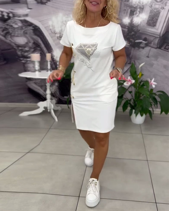 Kleid Bedruckt Enganliegend Schlitz