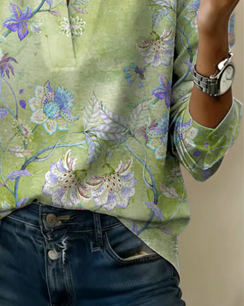 Bluse Stehkragen langärmelig floral