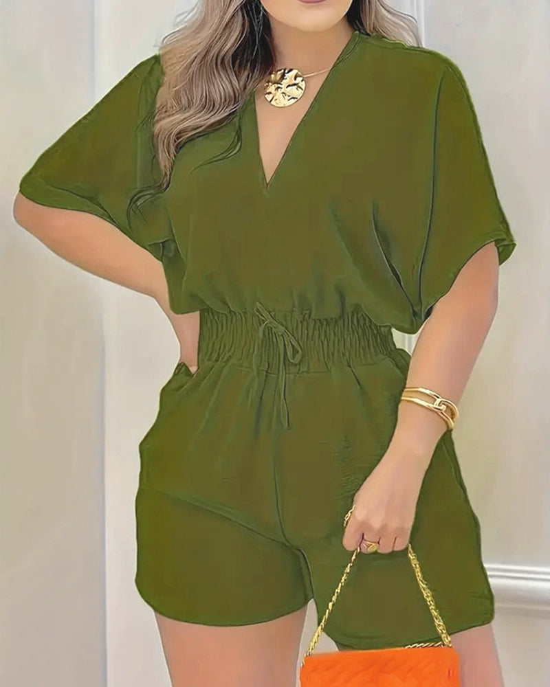 Jumpsuit Unifarben V-Ausschnitt
