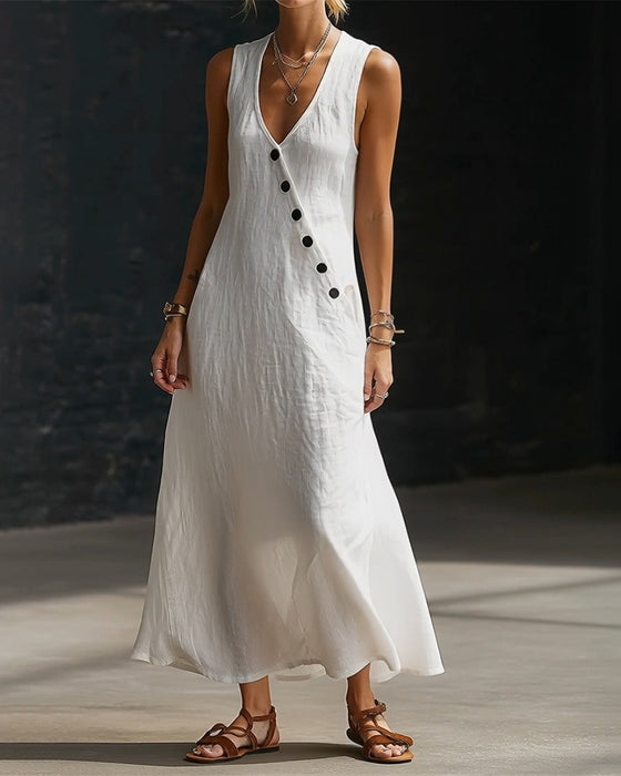 Kleid Einfarbig Knopf Weste