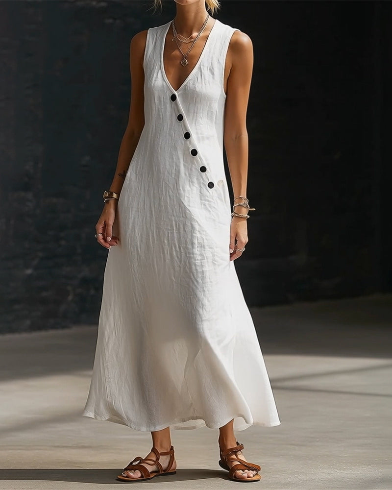Kleid Einfarbig Knopf Weste