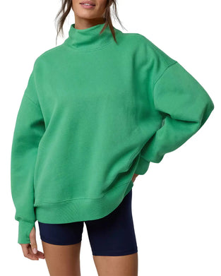 Sweatshirt Hoher Hals Abgesenkte Schulter Unifarben