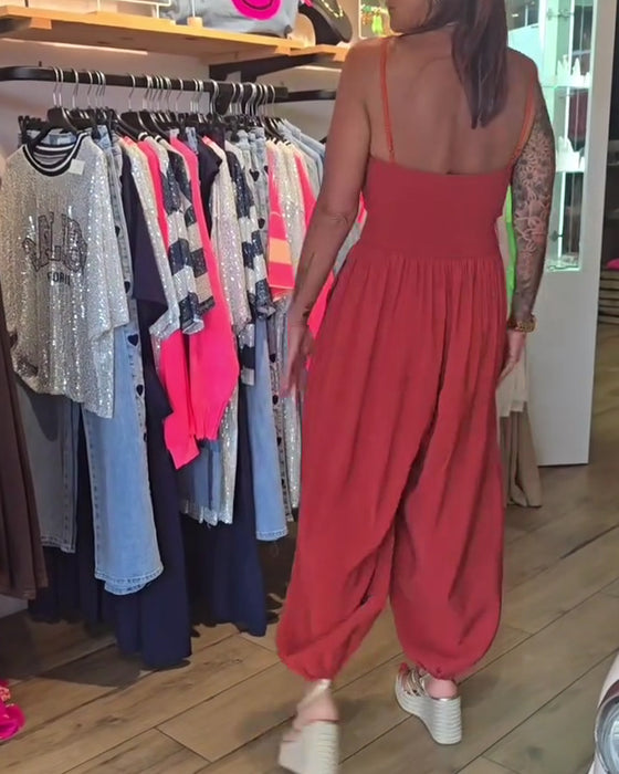 Jumpsuit Bandeau Spaghettiträger Weites Bein