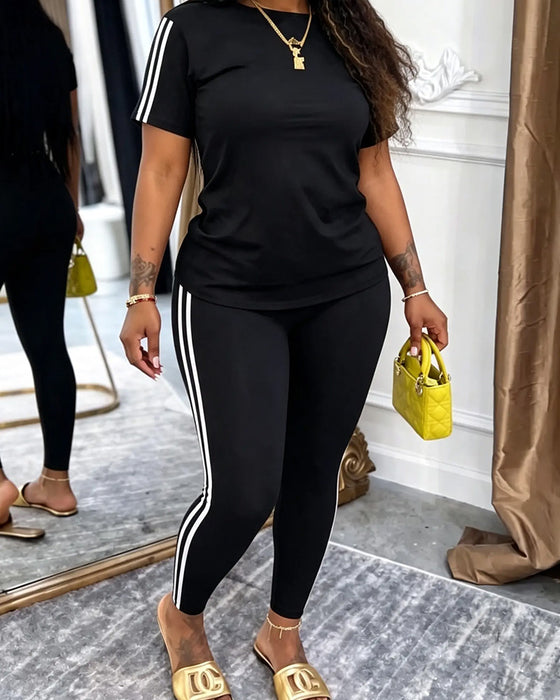 Set Gestreift Kurzarm Lang Jogginghose