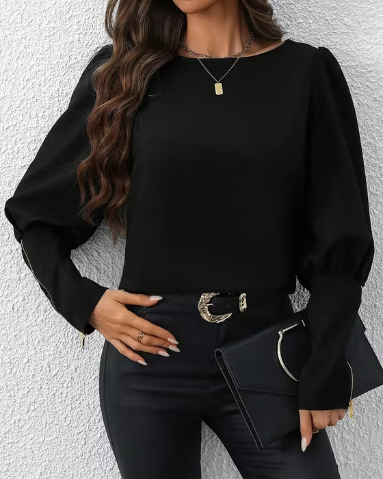 Bluse Reißverschluss Puffärmel