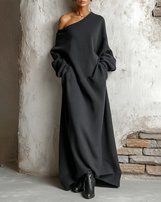 Kleid Langarm Ein-Schulter