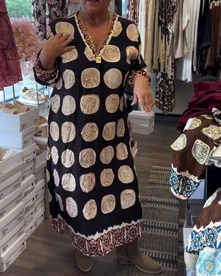 Kleid Langarmlig V-Ausschnitt Geprägt