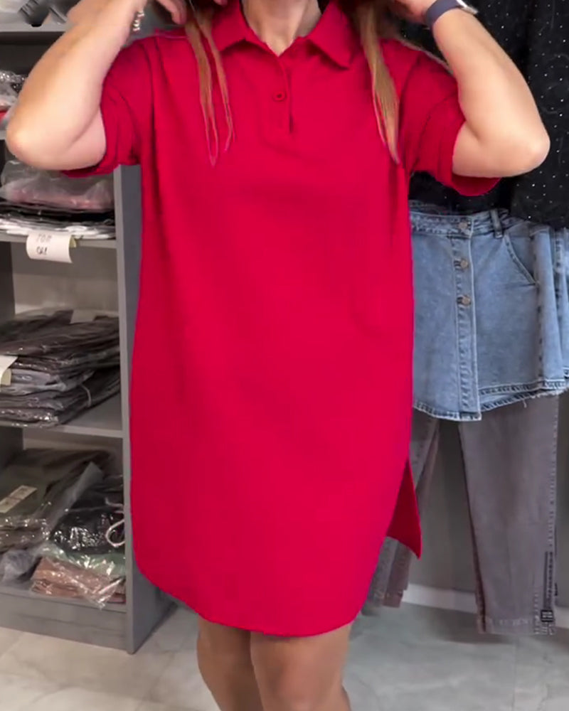 Kleid Revers Etuikleid Seitenschlitz Einfarbig