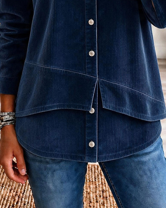 Bluse Cord Asymmetrischer Saum
