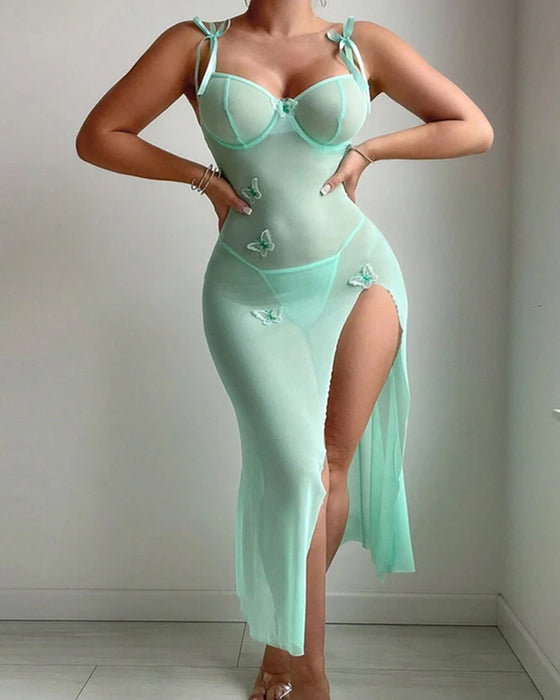 Mesh-Schmetterling Hochschlitz-Trägerkleid